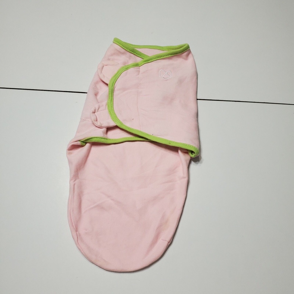 Swaddle Me Girl SM/MED Sleep Sacks Pink Green Trim Snug Swaddles Cotton 7-14 Ibs